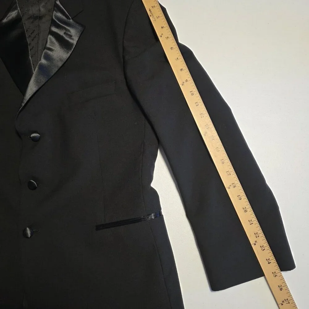 After Six Tuxedo Jacket Satin Lapel Black Three Button Prom Wedding Formal‎ 44L